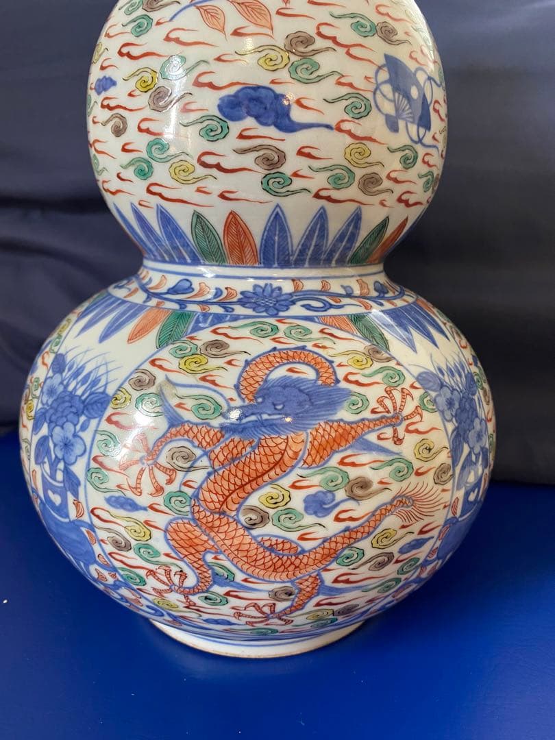 中国大明萬歷年製五彩龍紋葫芦瓶サイズ約高さ30cm径20cm