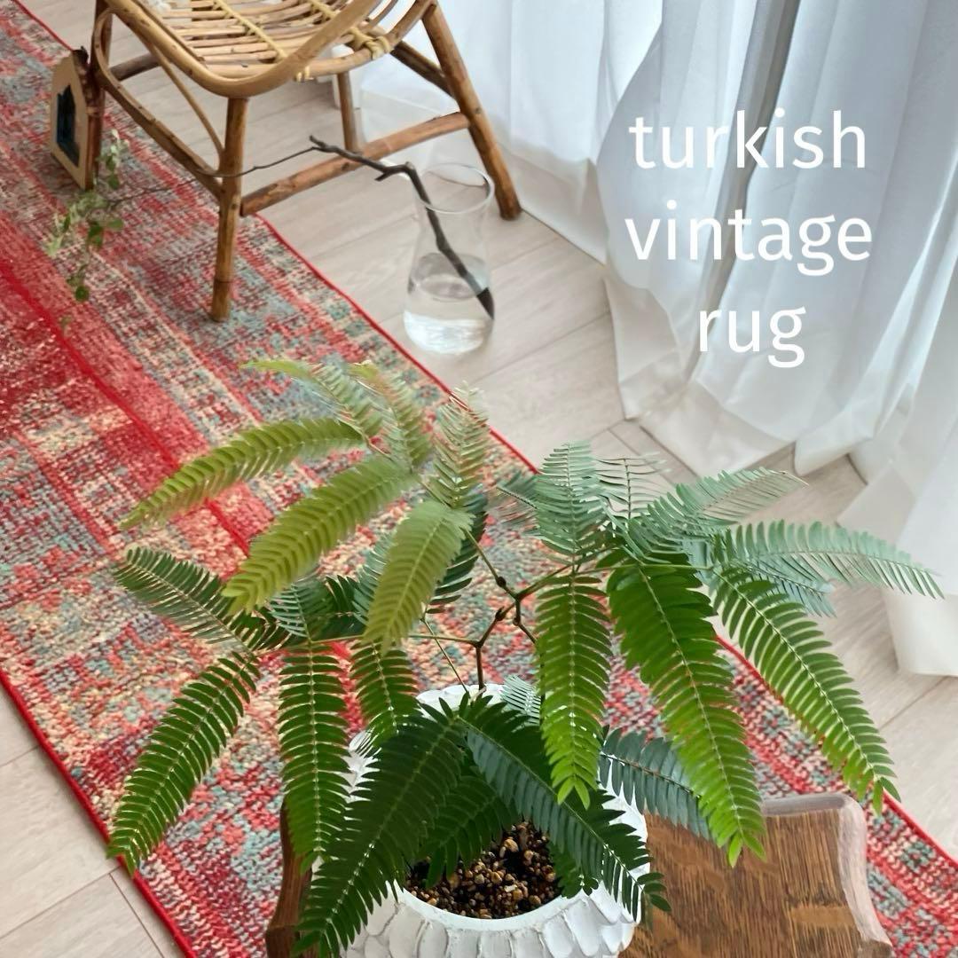 超ロング✳︎56×273 ストロベリーレッド　パッチワーク　トルコヴィンテージラグ