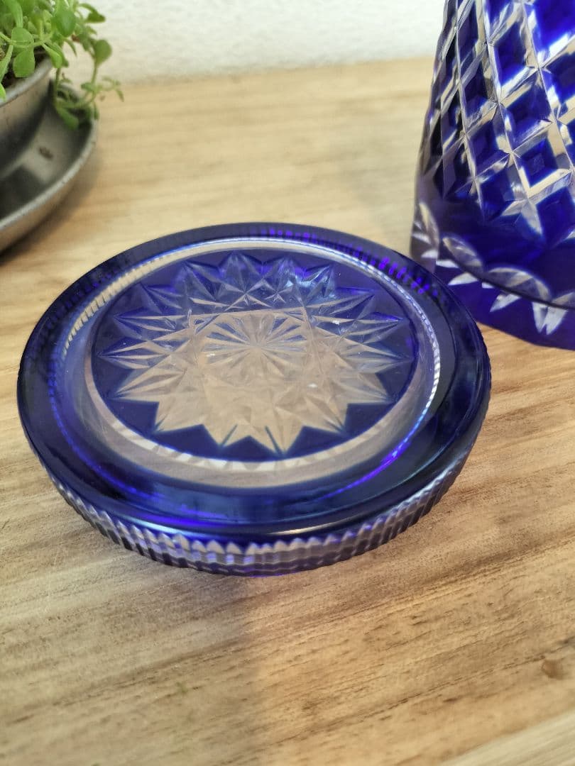 40年前昭和レトロ☆江戸切子　蓋付きコットン綿棒ケース　キャンディー等にも☆