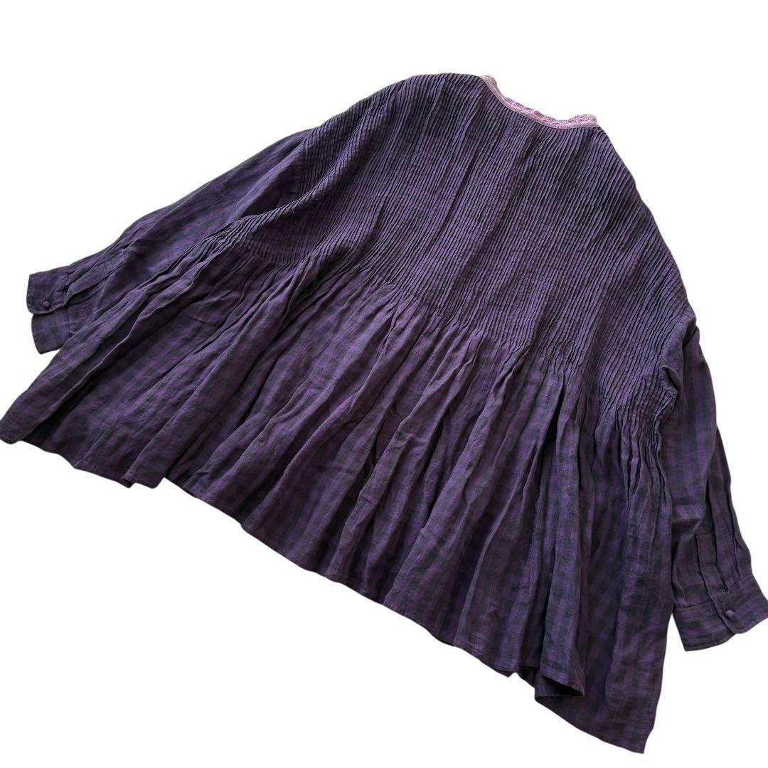 maison de soil リネン100% ピンタック チェックブラウス