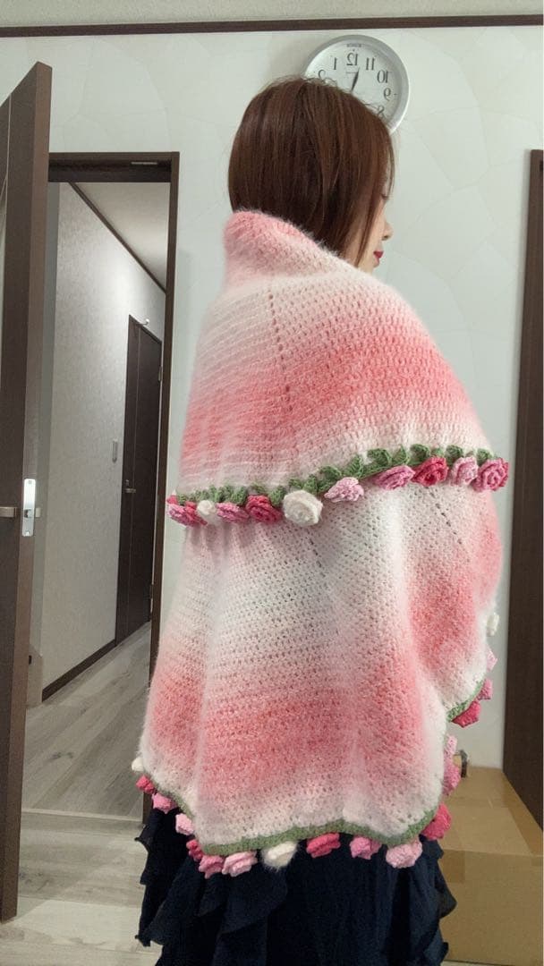 バラの花束ブランケット直径110cm，72本の大きなバラ，ストール