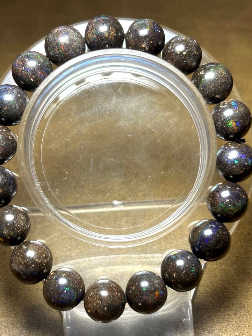 高品質！！　ブラックマトリックスオパールブレス約10.5㎜（新品）虹色遊色キラ2