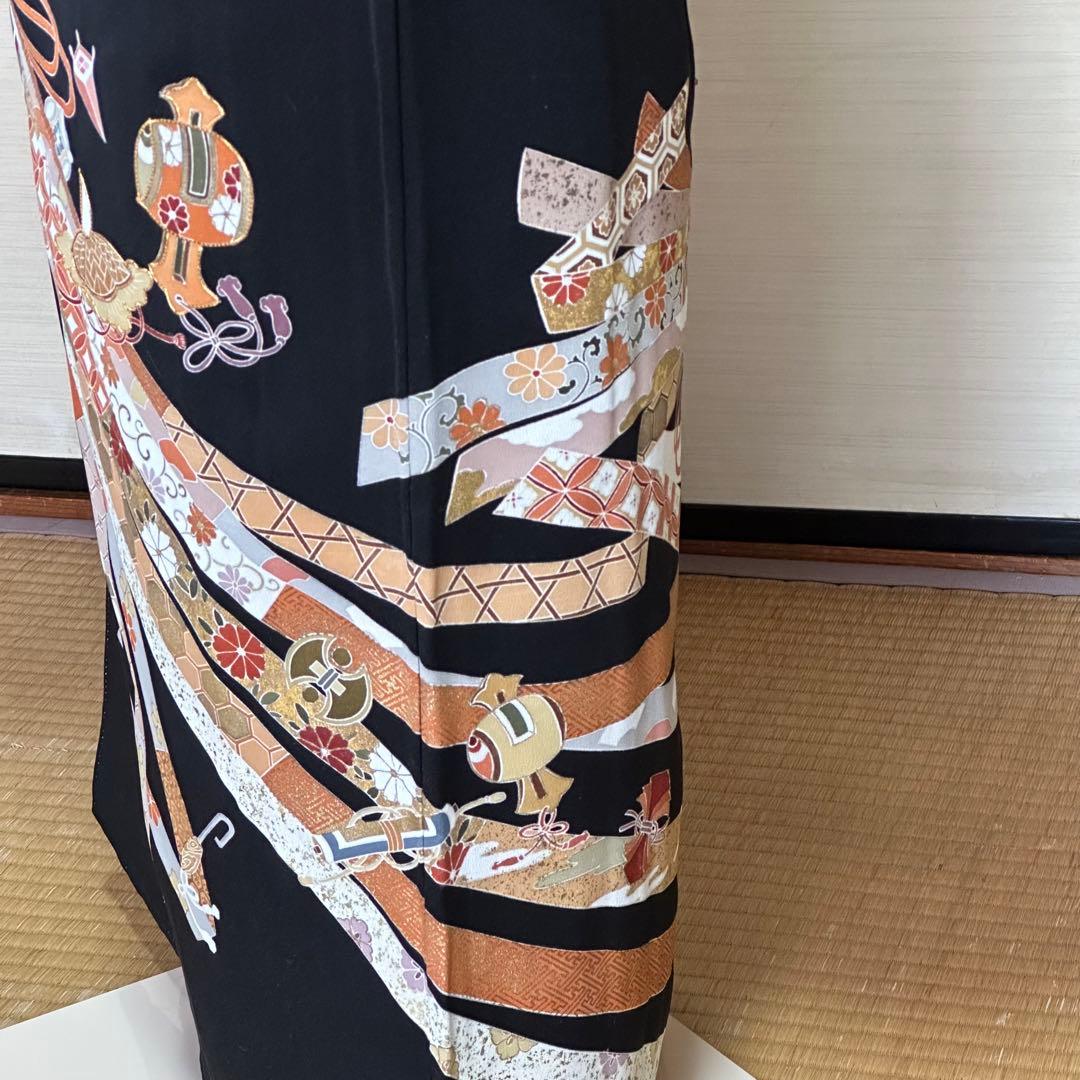 【高島屋誂え】手描き束ね熨斗に宝尽 黒留袖、袋帯、他4点セット★作家物★通紋