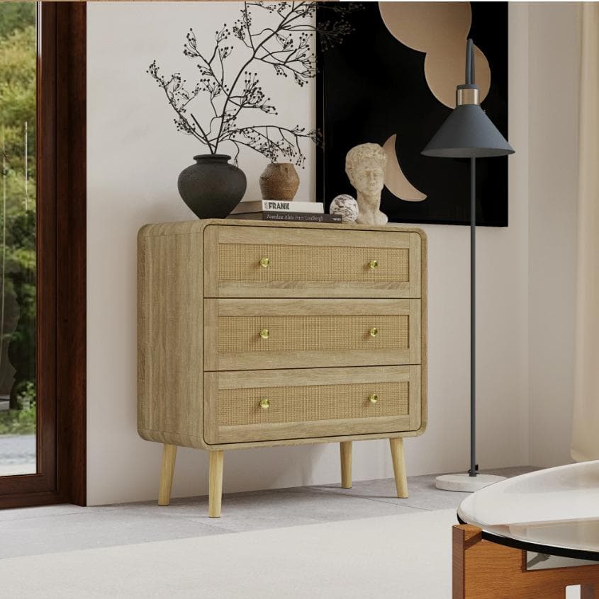 収納チェスト 引き出し 幅80 木製 タンス ラタン調 キャビネット