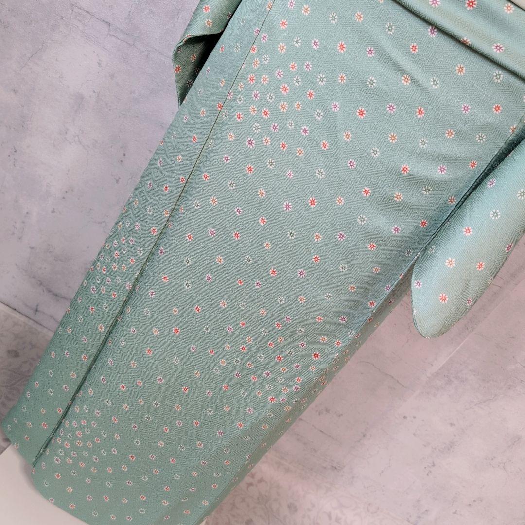 小紋　フルセット　着物　正絹　緑　可愛い　花　C1