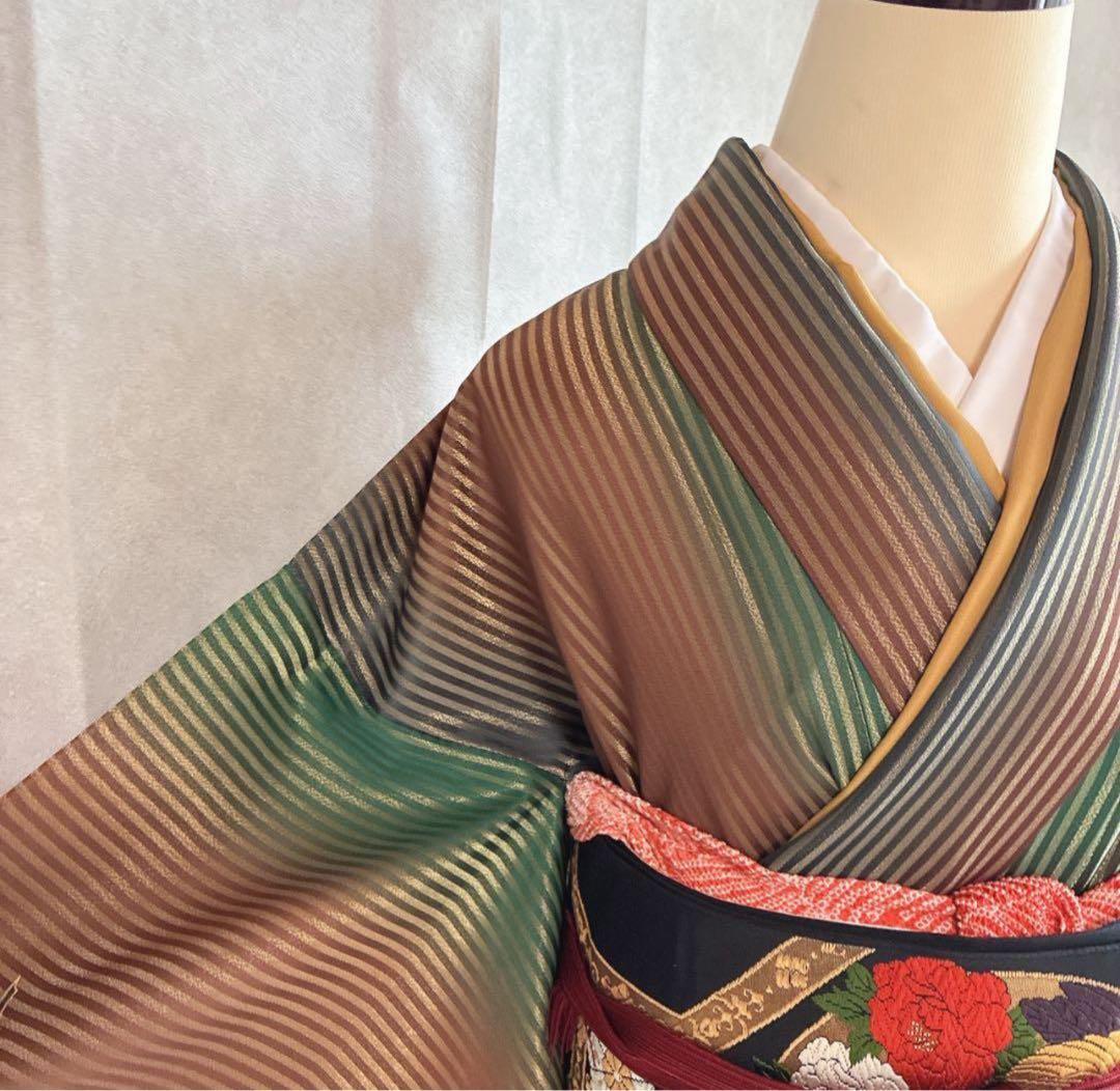 坂*ん様 付け下げ　小紋　フルセット　着物　正絹　縞模様　ストライプ　比翼仕立