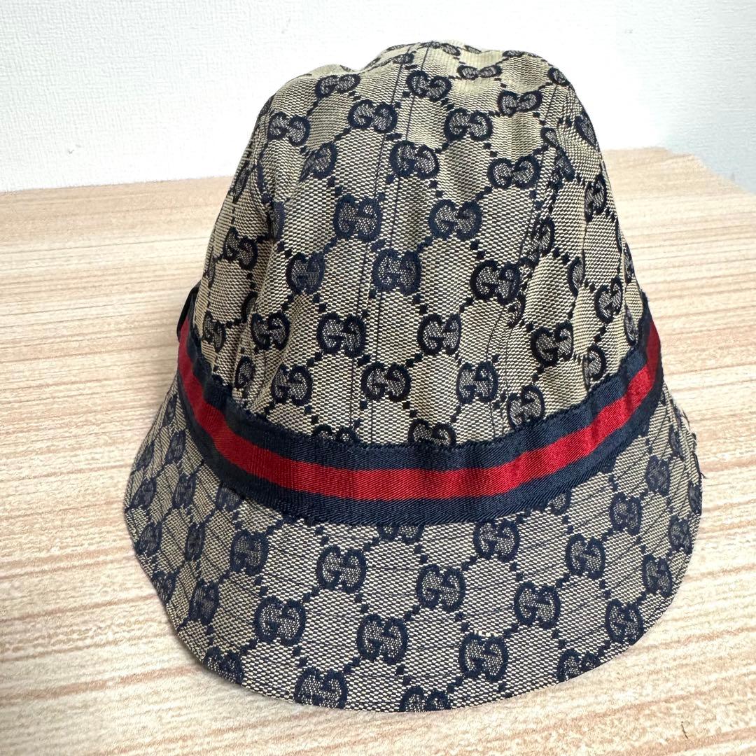 美品 GUCCI バケットハット GGキャンバス シェリーライン Lサイズ