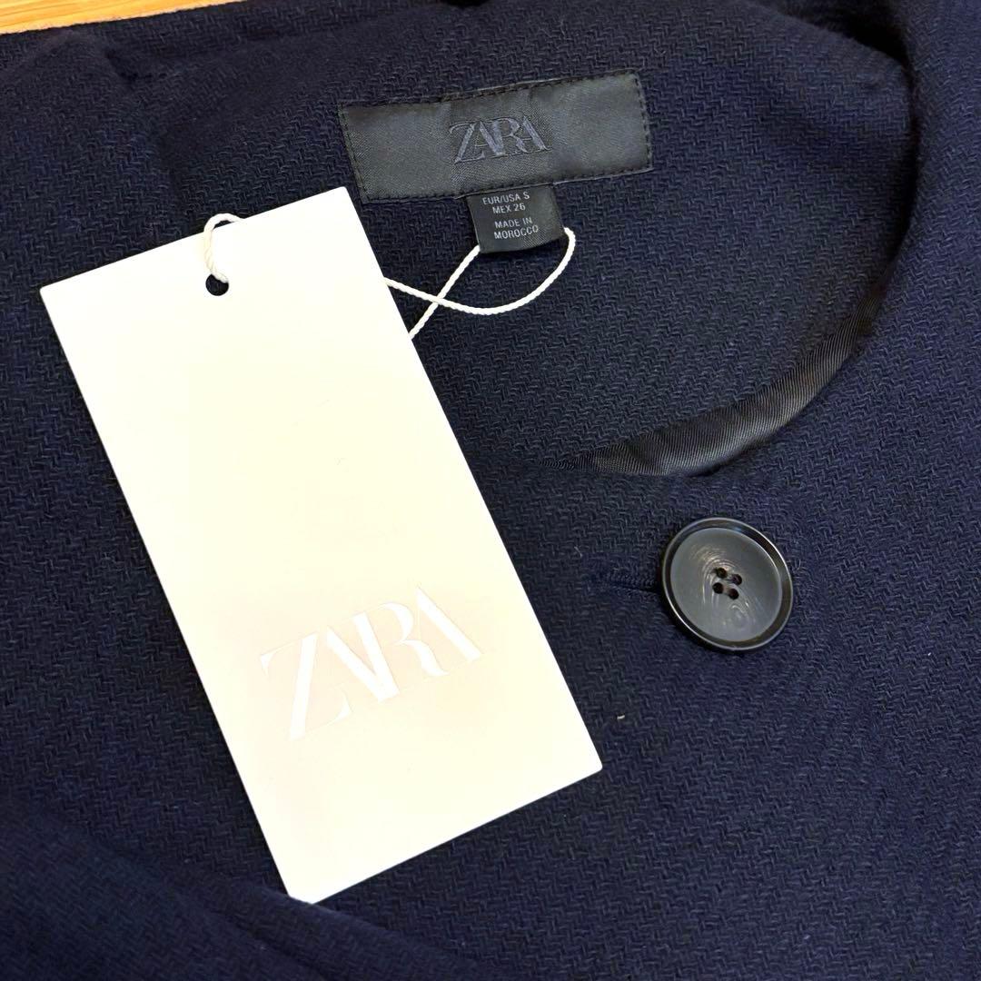 【ZARA】ザラ S ウールショートスカーフコート ネイビー