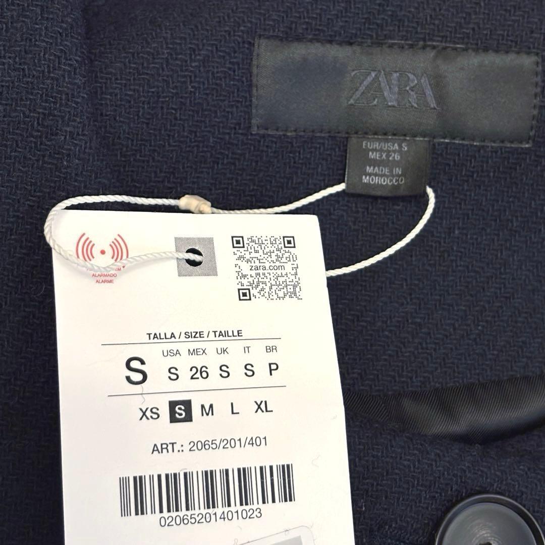 【ZARA】ザラ S ウールショートスカーフコート ネイビー