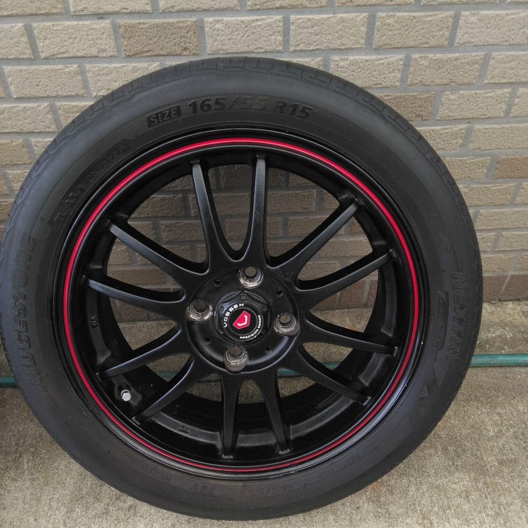 15インチ 5j　45エスホールドブラック スポーク ホイールセット