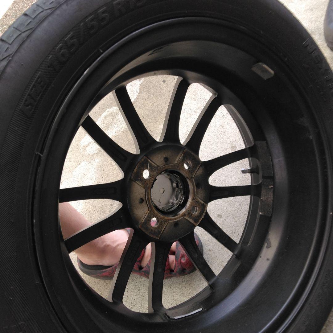 15インチ 5j　45エスホールドブラック スポーク ホイールセット