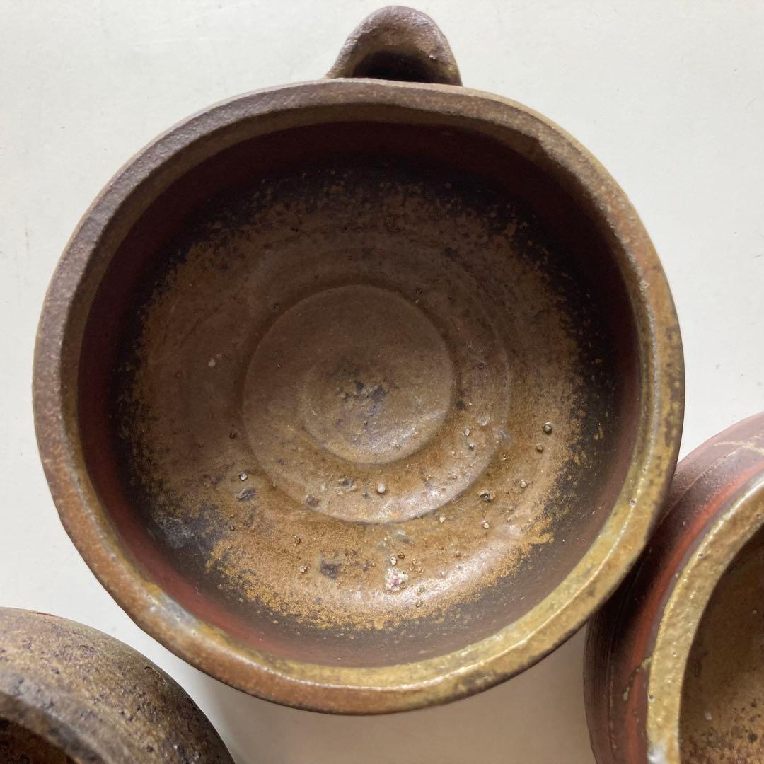 原田拾六　備前焼　向付　５客　共箱、陶歴、共布も５枚　抜群の上り