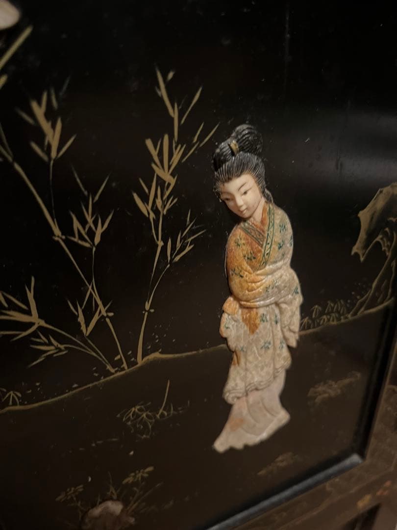 ヴィンテージ　玉細工　金彩　漆細工　ベッドサイドチェスト　骨董家具　上海製