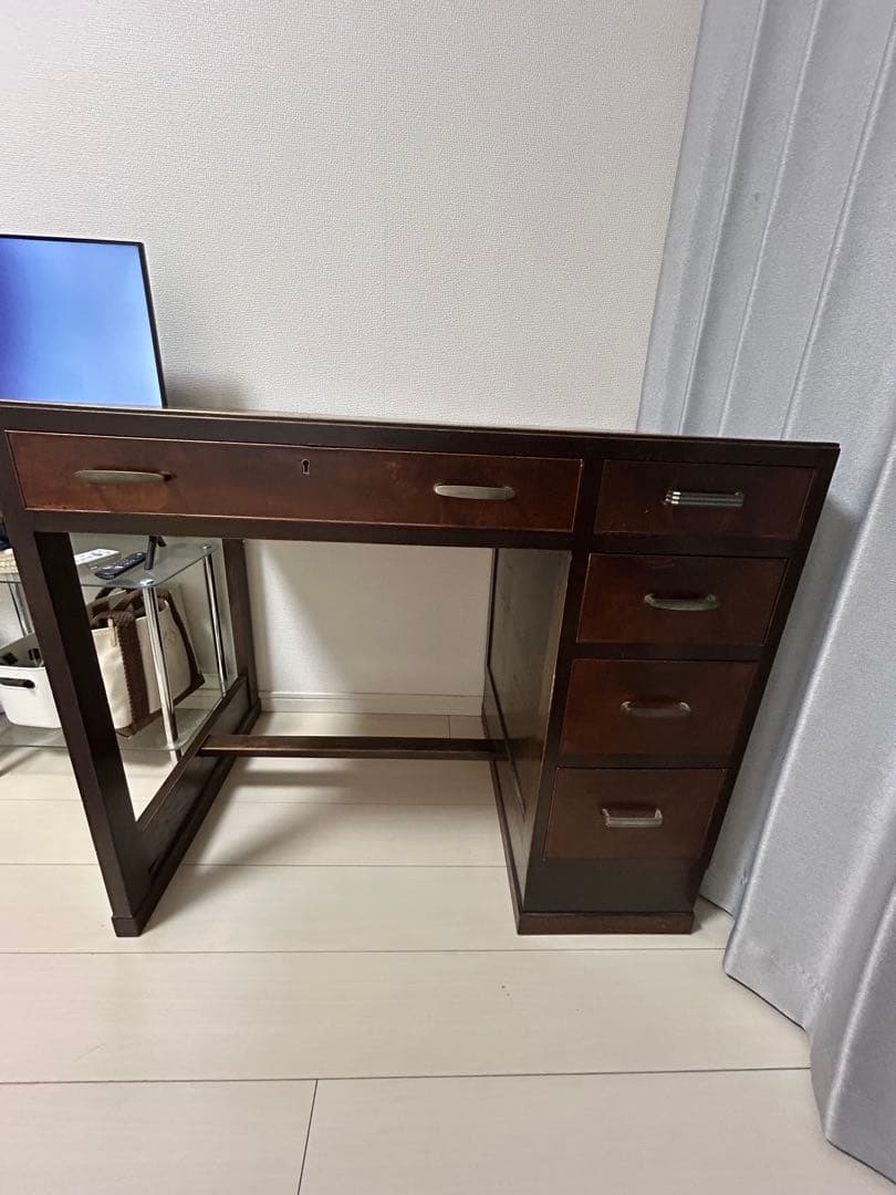 【値下げ】学習机／無垢天板のレトロな古い木製片袖机【W90cm×D60cm】
