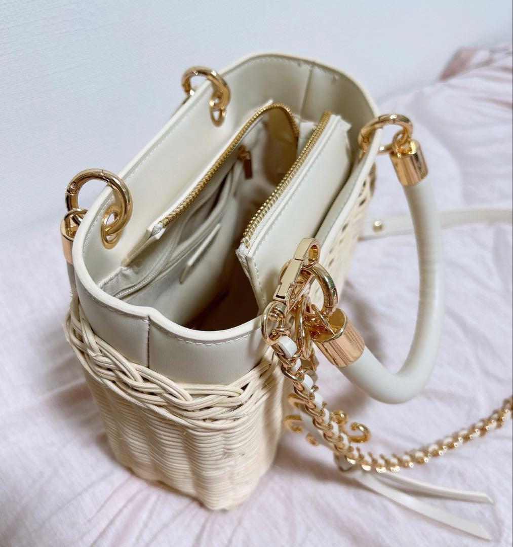 RANDA ランダ 2WAY ラタンスクエアハンドバッグ かごバッグ ホワイト