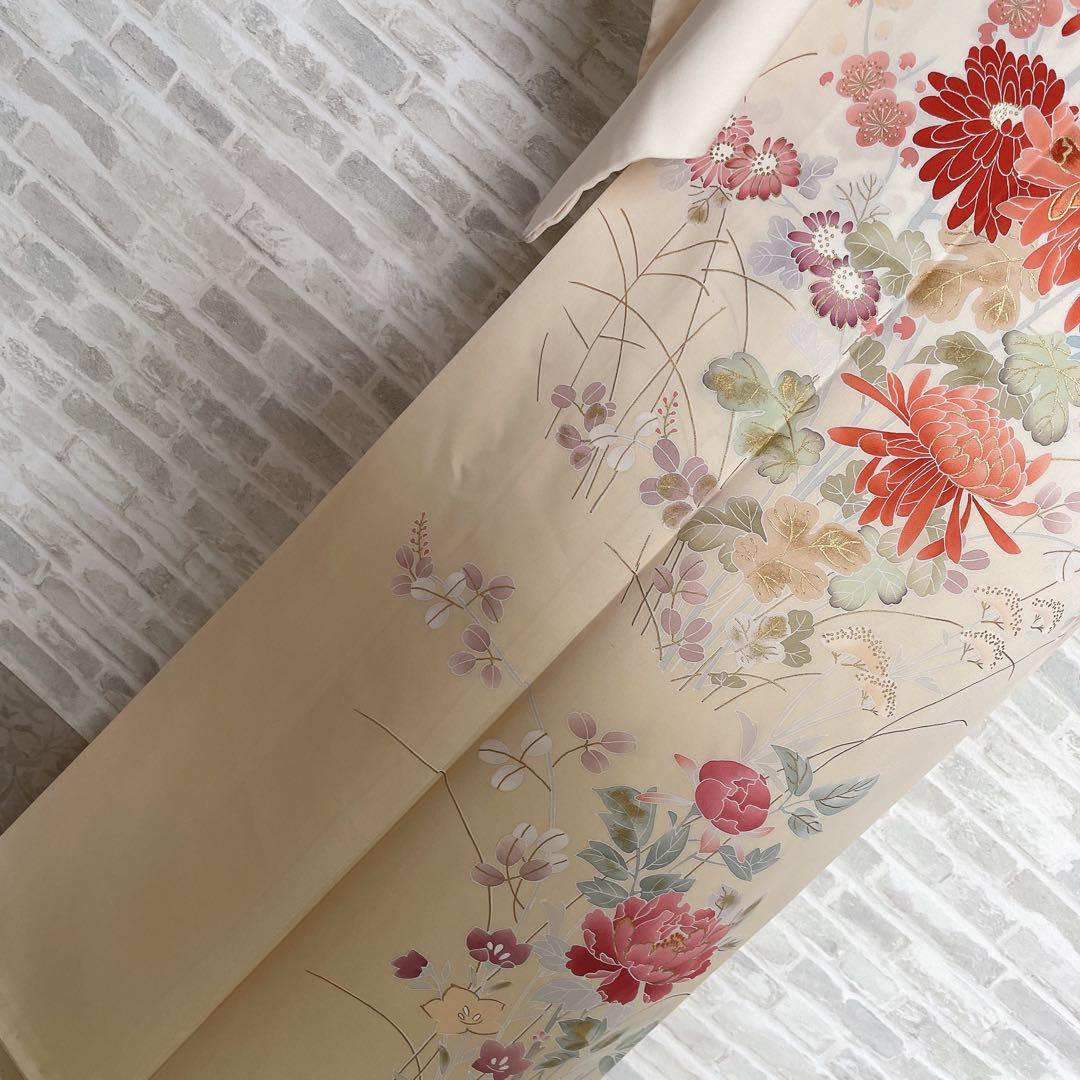 訪問着　フルセット　四季草花　手刺繍　高島屋　華やか　クリーム色　入学式　H9