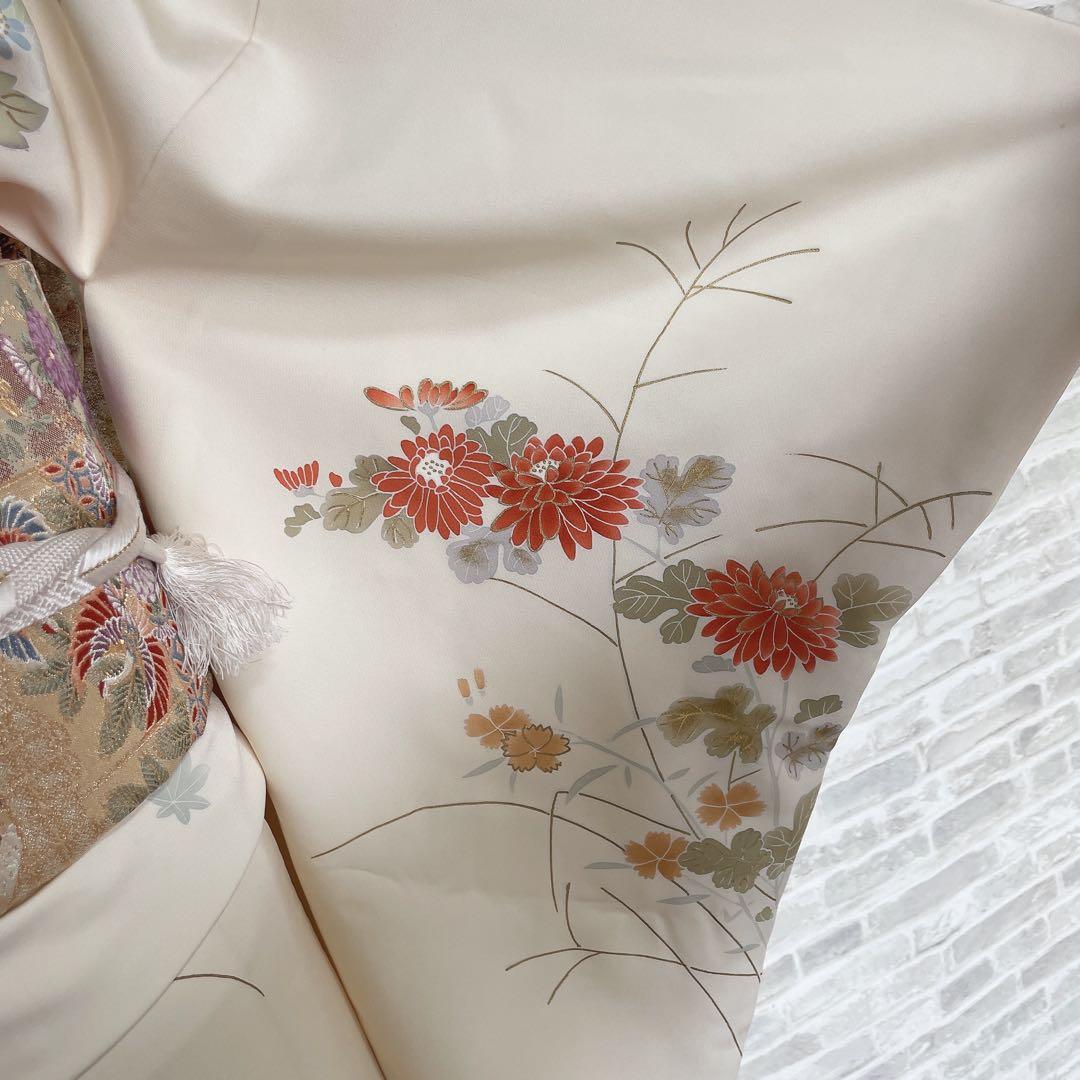 訪問着　フルセット　四季草花　手刺繍　高島屋　華やか　クリーム色　入学式　H9