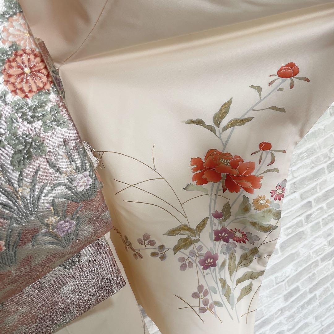 訪問着　フルセット　四季草花　手刺繍　高島屋　華やか　クリーム色　入学式　H9