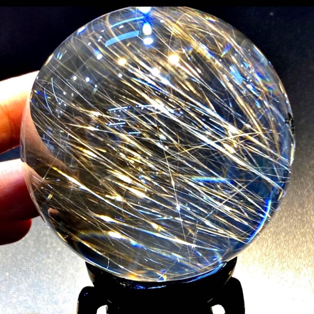 超絶綺麗✨64mm ゴールドルチルクォーツ　丸玉　スフィア　金針水晶