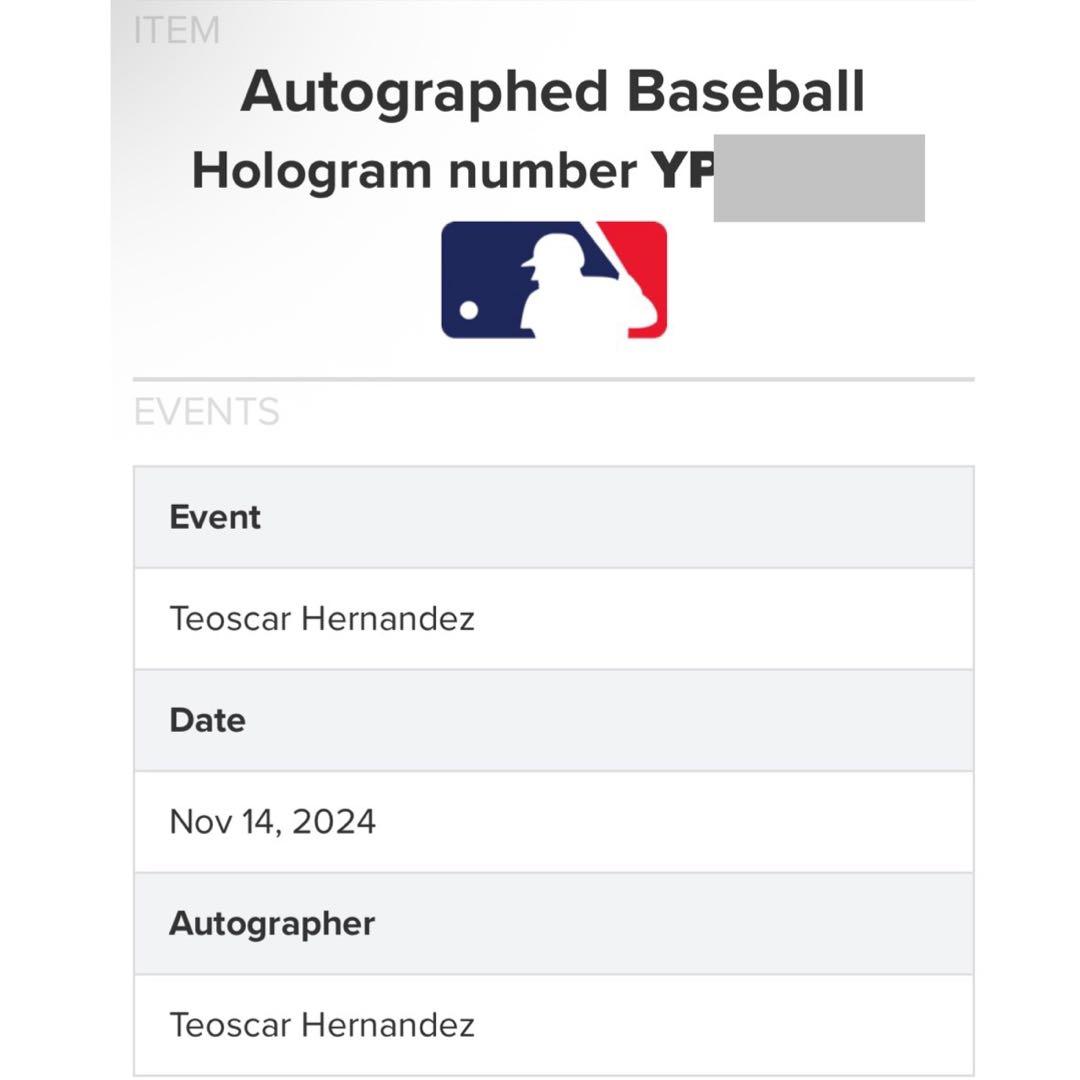 正規品！ドジャース ヘルナンデス 直筆サイン ボール MLB ホログラム