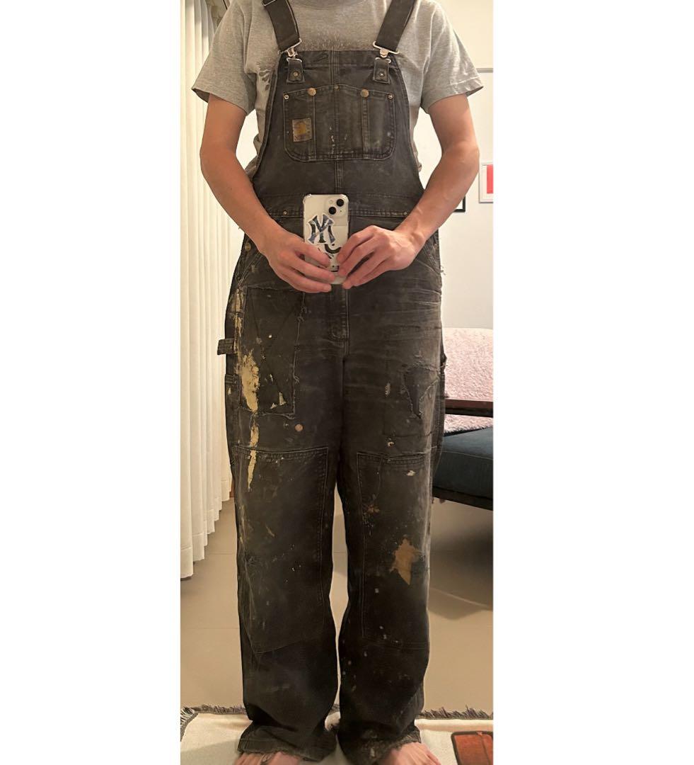 90sCarhartt ダブルニーオーバーオールblack 襤褸