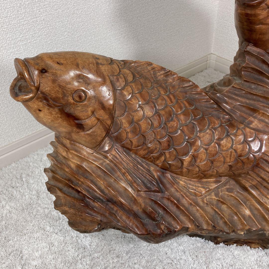 木彫り　鯉　carp fish レトロアンティーク　置物