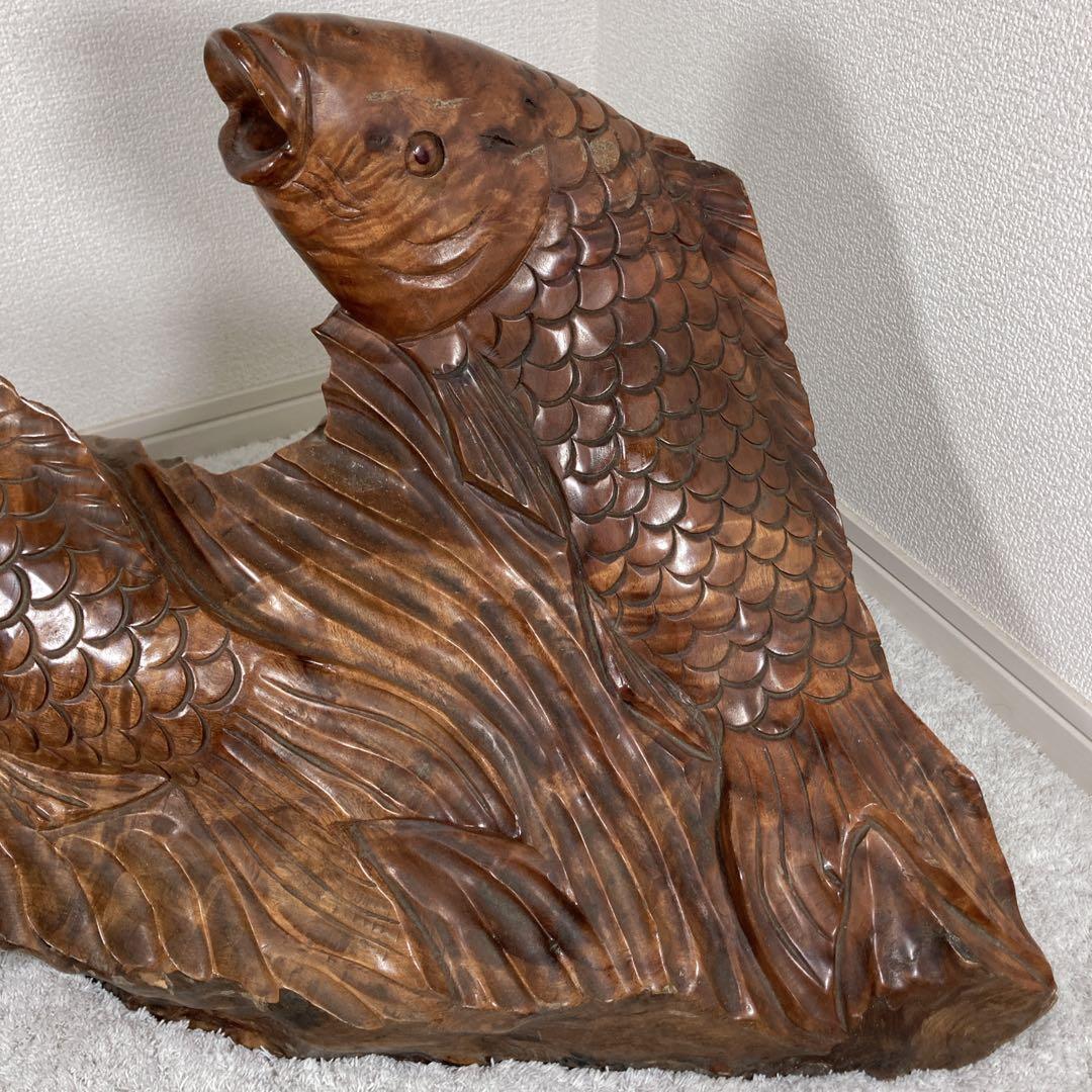 木彫り　鯉　carp fish レトロアンティーク　置物