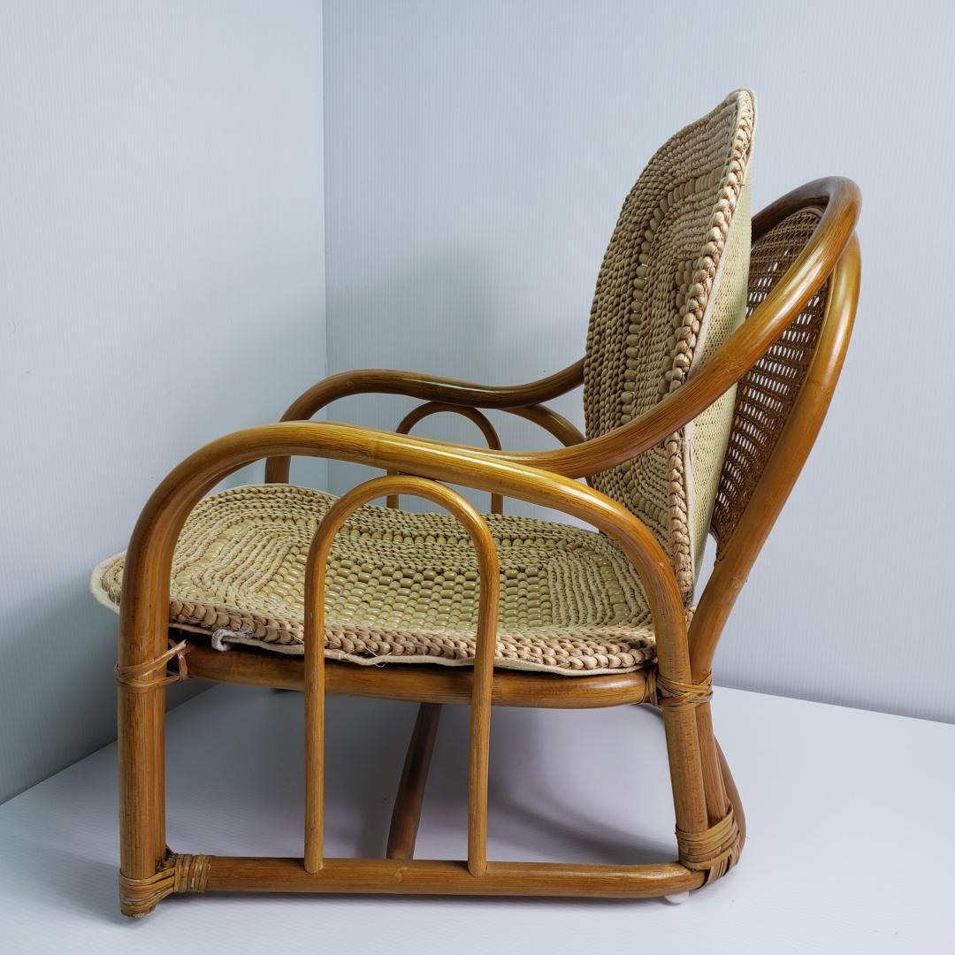 ラタン　座椅子　レトロ　木製ビーズ付き　希少