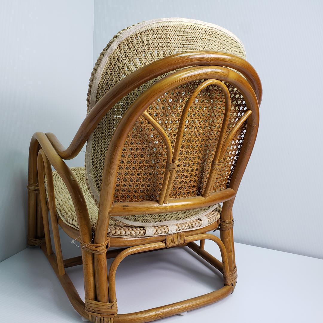 ラタン　座椅子　レトロ　木製ビーズ付き　希少