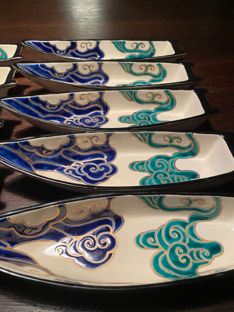 京焼向付　仁清流水舟形向付10客　新品未使用　京焼