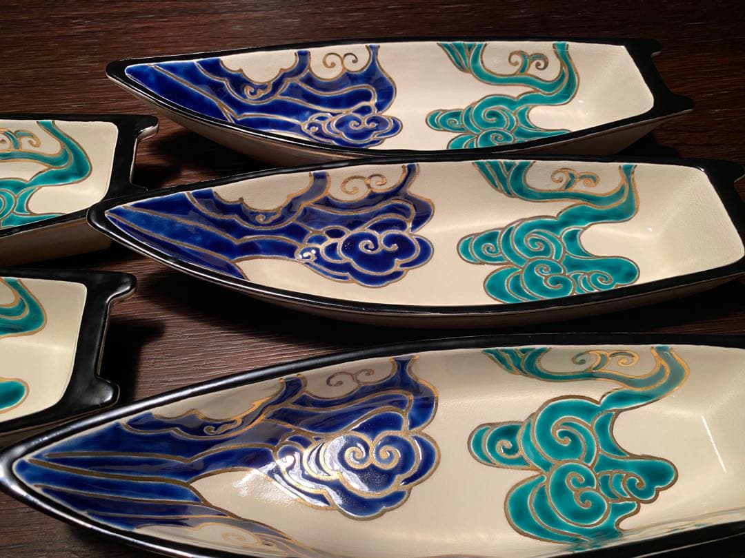 京焼向付　仁清流水舟形向付10客　新品未使用　京焼