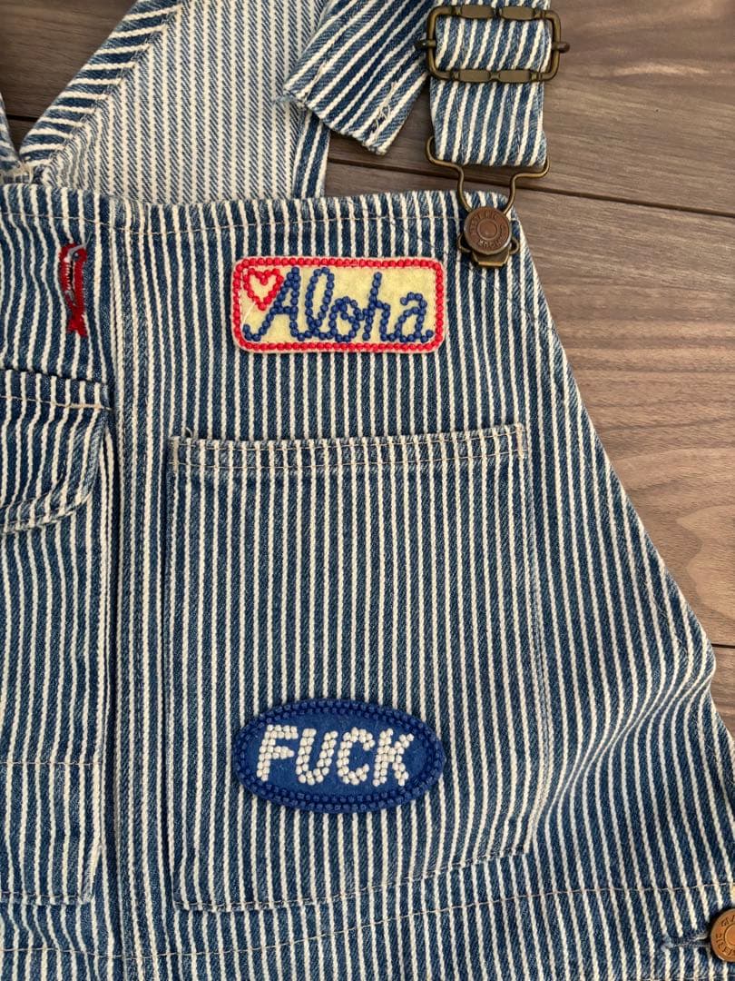 ビンテージヒステリックグラマーヒッコリーオーバーオール刺繍ワッペンストライプ