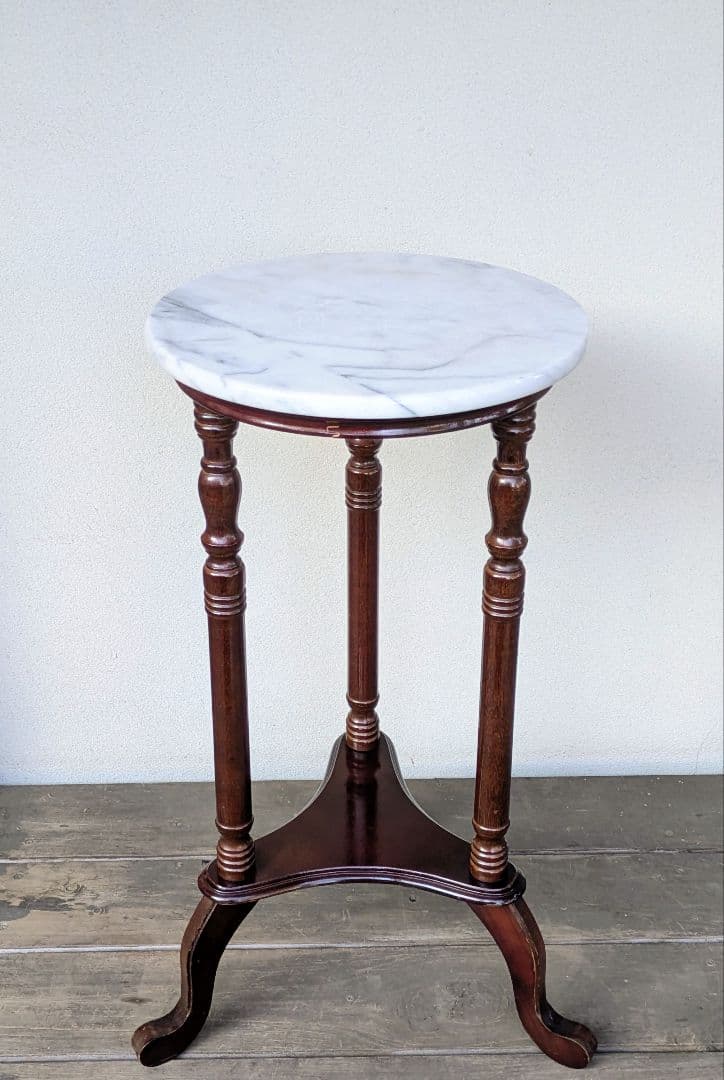 ヴィンテージ　木製大理石サイドテーブル　花台　アンティーク家具　昭和レトロ