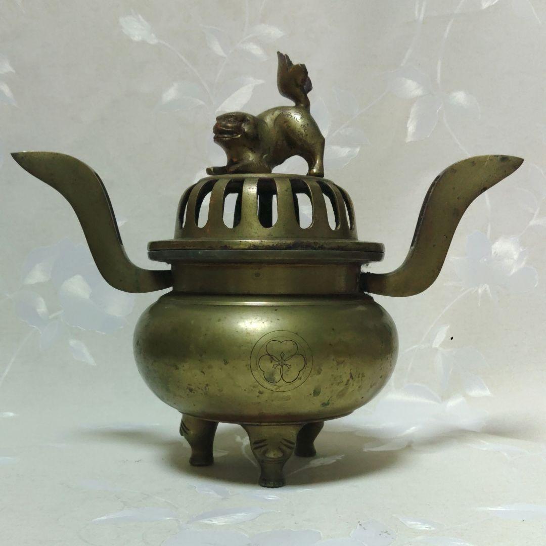 香炉　寺院仏具　獅子摘双耳三足香炉　真鍮製　金属工芸　ミ10