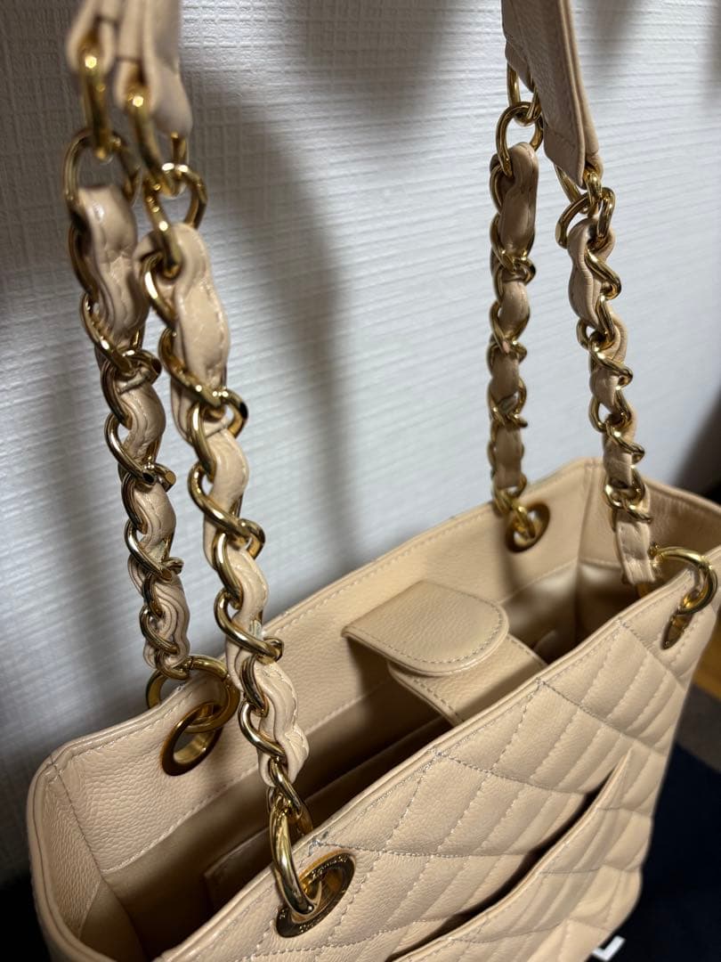 美品 シャネル マトラッセ チェーンショルダー キャビアスキン ベージュ
