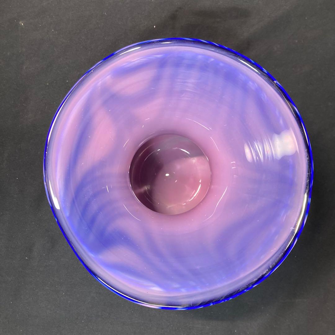 【美品】花瓶 ガラス工芸 ブルー マーブルガラス enrai