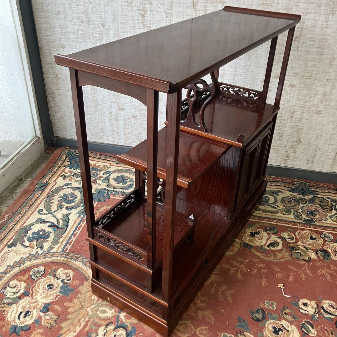 唐木家具 茶箪笥 飾り棚 中国骨董 唐草彫り サイドボード ビンテージ