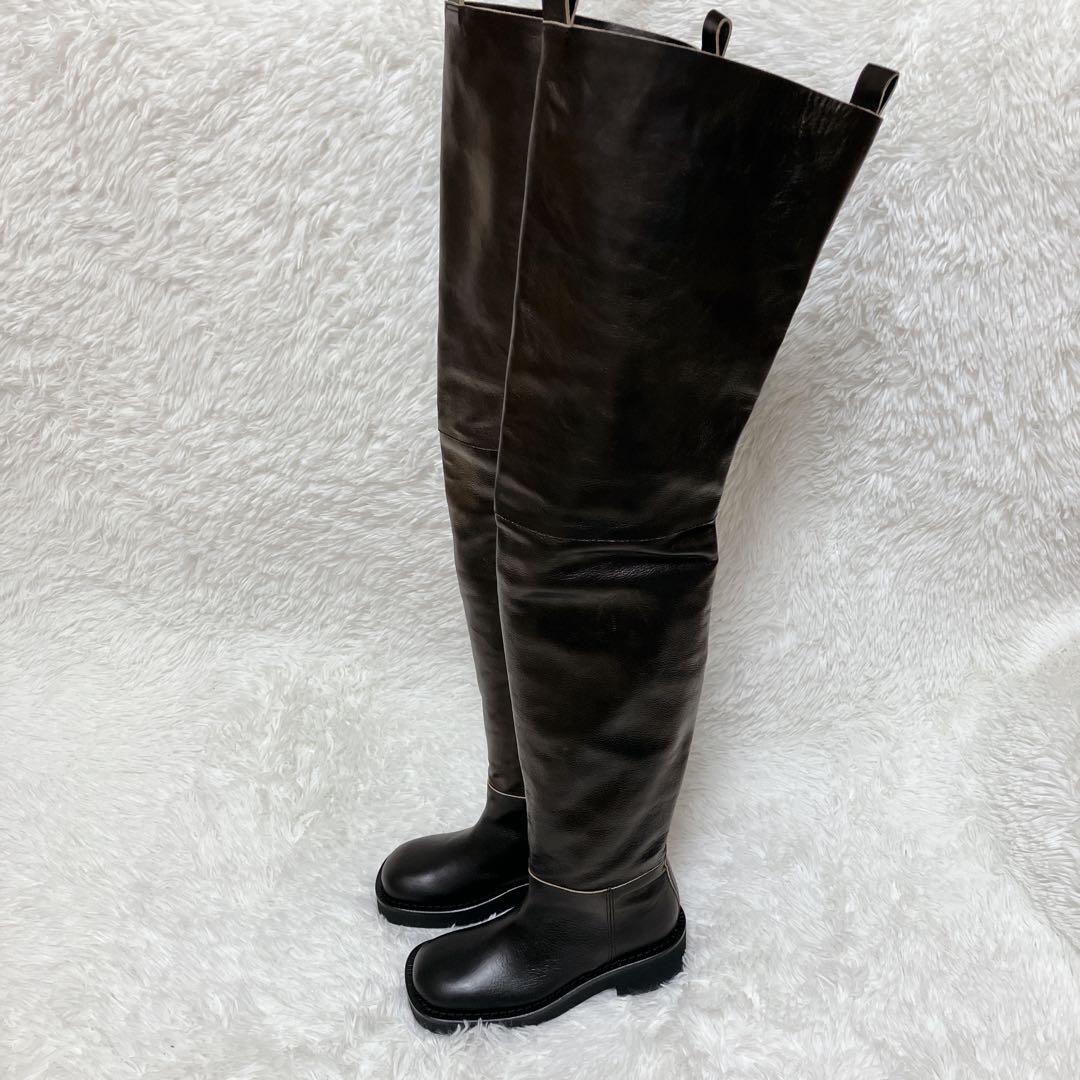 【定価18万】希少 美品 マルジェラ MM6 サイハイ ロングブーツ レザー 黒