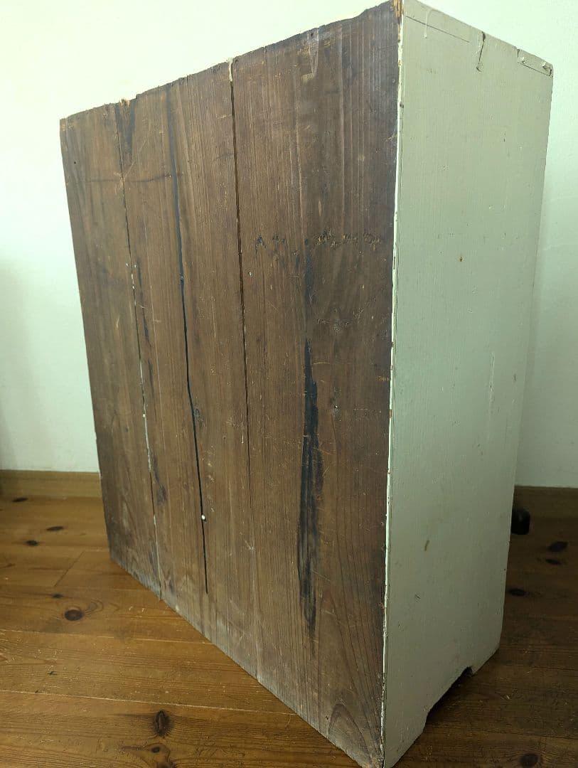 アンティーク　古道具　ホワイト木製3段シェルフ 引き出し付き