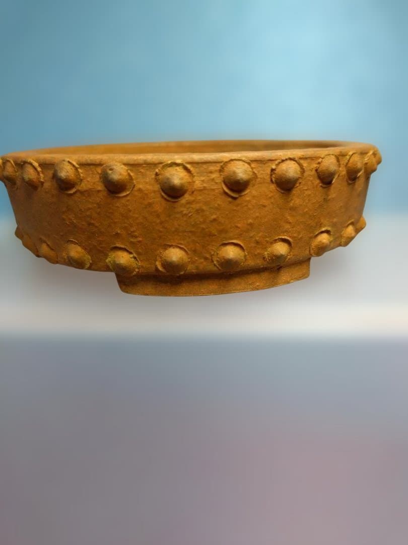 オレンジ色の陶器製盆栽鉢/ 舟山