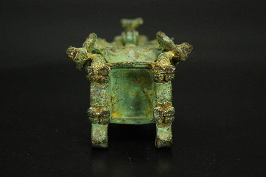 中国美術 青銅 豆 蓋瓶 高9.6cm(HA521)