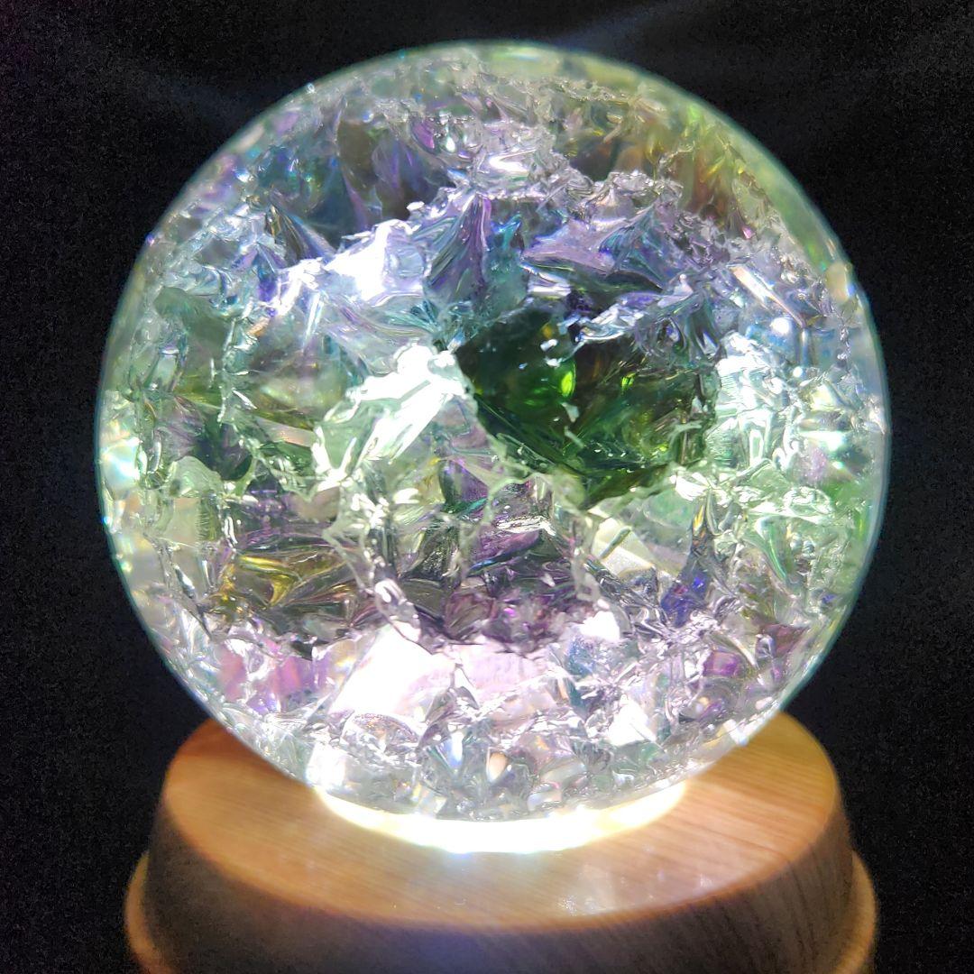 【新品】エンジェルオーラクラック水晶スフィア 特大★約78㍉サイズ★回転台座付き