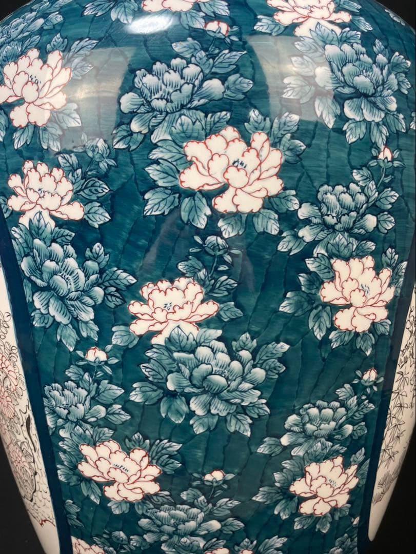 有田焼 特大 染付 牡丹孔雀図 花鳥絵 飾壷 光右衛門作 沈香壺 三段壷 置物