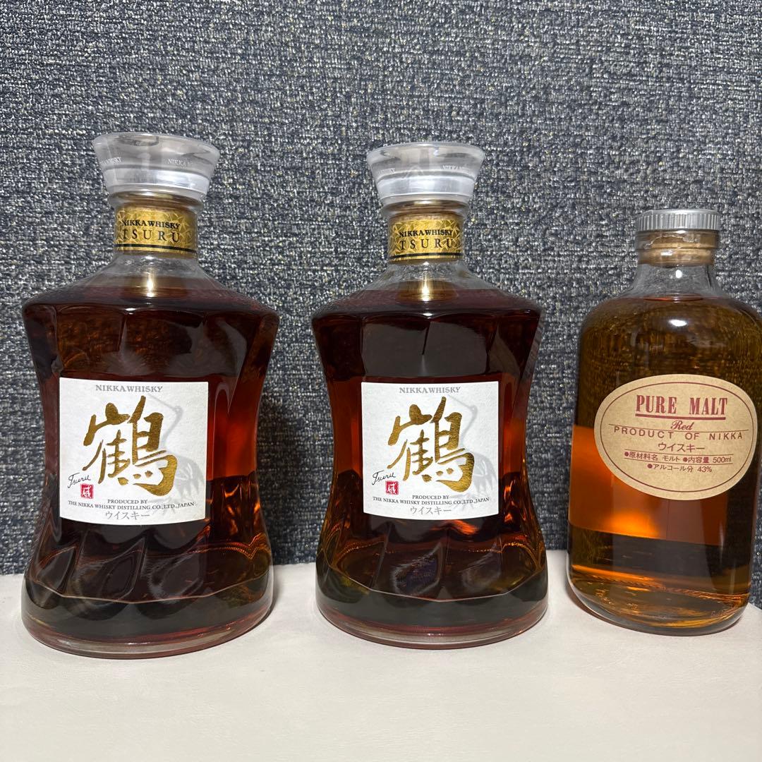 ニッカ ウイスキー　鶴　2本セット 箱多少汚れあり ピァアモルトレッドをサービス