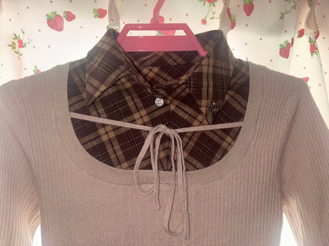 ミシェルマカロン チェックドッキングワンピース FREE SIZE