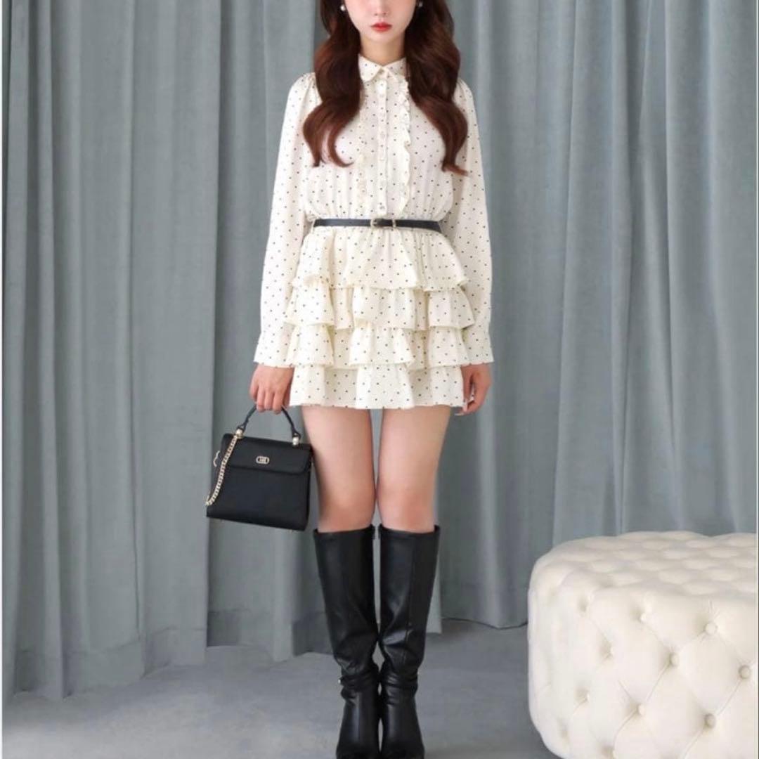 新品 完売 エムミーエメ クラシカルドットティアードワンピース M me eme