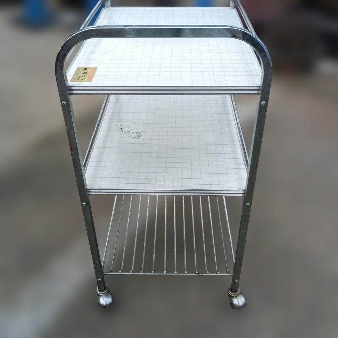 ４７０３）昭和レトロ　ワイエスのキッチンワゴン 格子模様　高圧メラミン