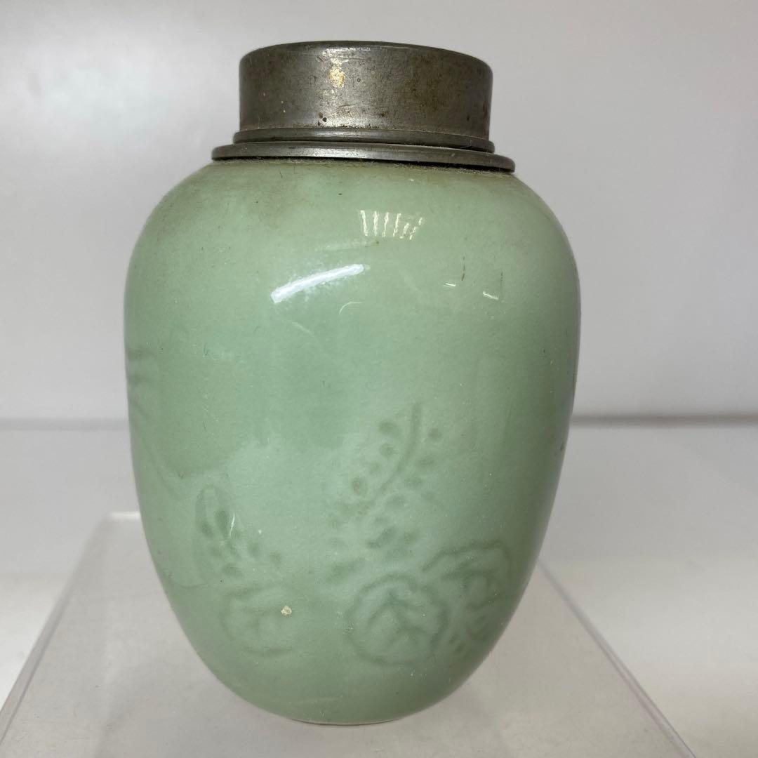 時代　青磁　錫蓋　茶壺　東さ8-0124①