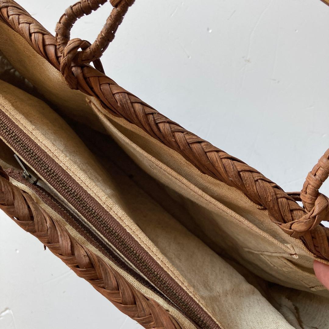 国産山葡萄　手作り　かごバッグ　網代編み　ファスナー内布付