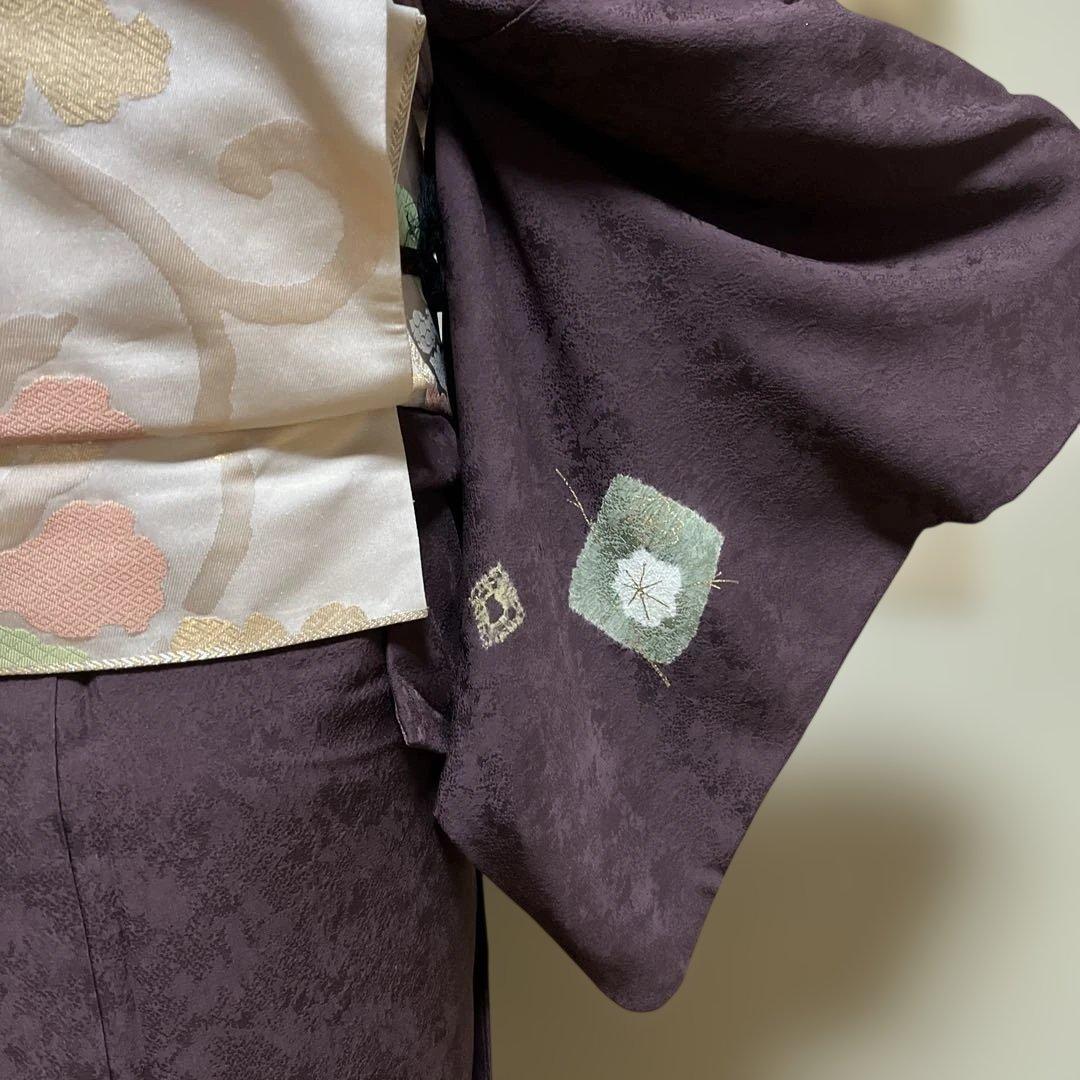 付け下げ訪問着　地模様が綺麗　色紙　茶色　絞り 身丈162裄67.5